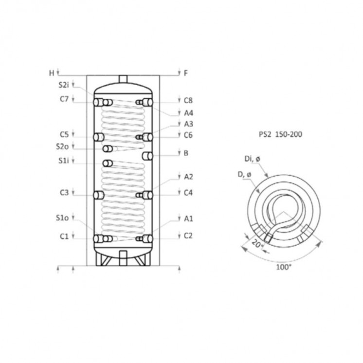 Ballon Tampon - 2 serpentins - 150L